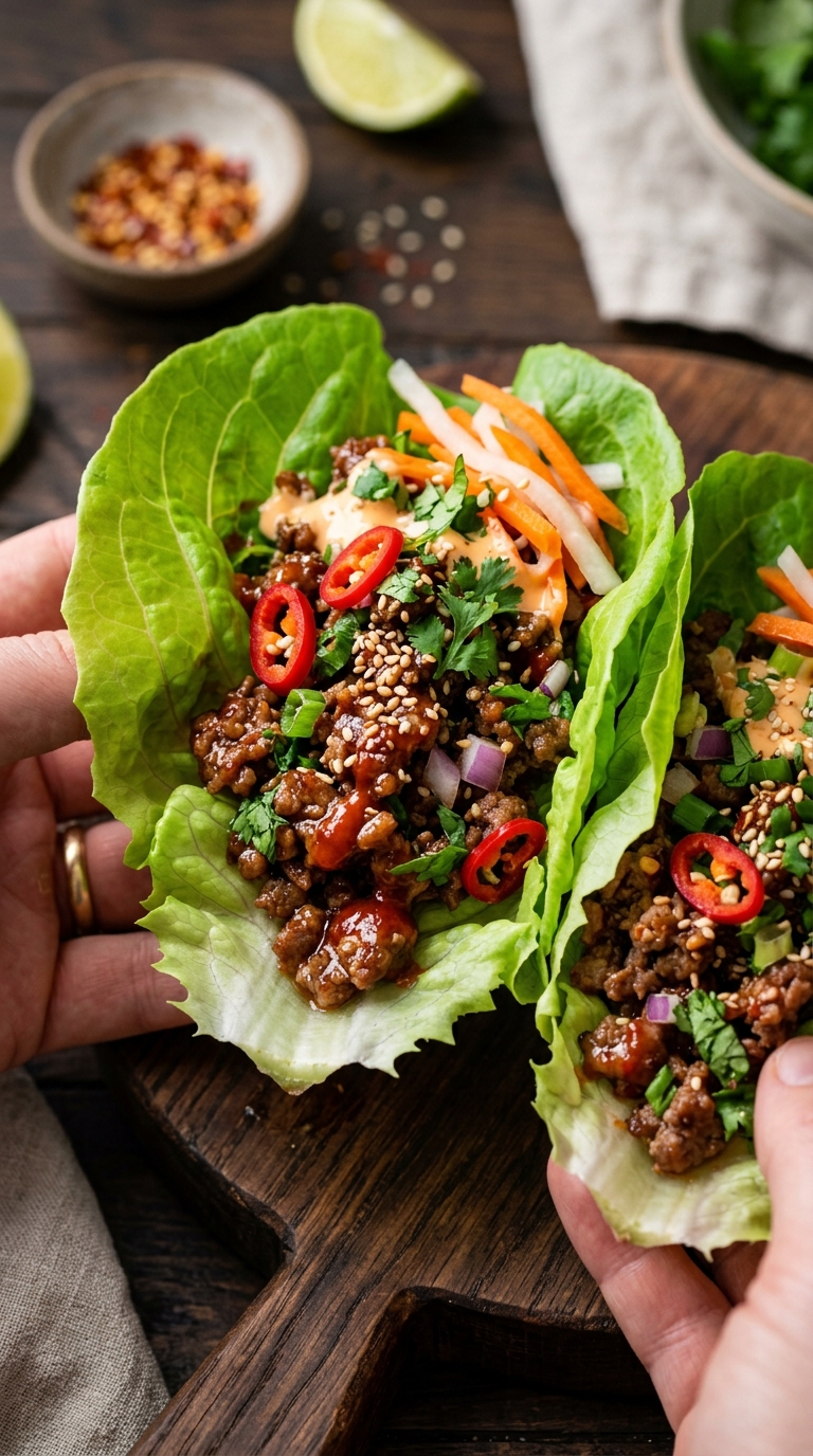 Sriracha Hamburger Meat Lettuce Wraps