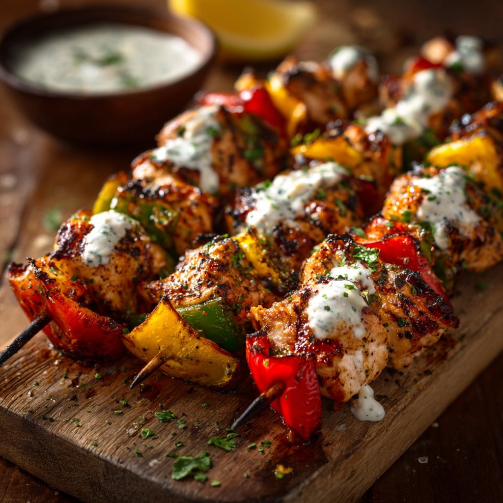 Mediterranean Chicken Kebabs with Dip